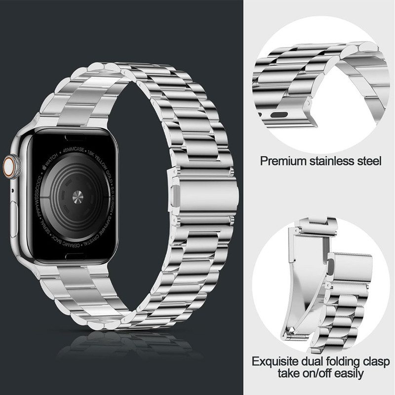 خرید بند واچ من مدل 3Bead Steel مناسب برای اپل واچ سری Se/1/2/3/4/5/6/7/8/9/AluminumCase سایز 41 میلی متری با کیفیت عالی از Zarvan