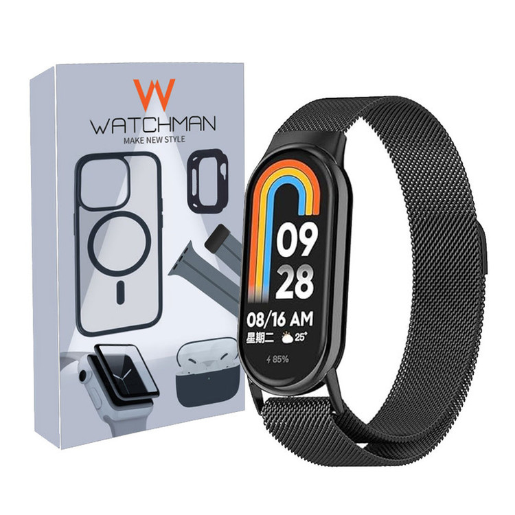 خرید بند واچ من مدل Milanese Steel مناسب برای ساعت هوشمند شیائومی Mi Band 8 با کیفیت عالی از Zarvan