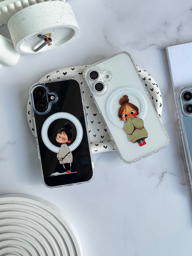 خرید قاب مگ سیف دار دختر شیطون و خجالتی مناسب آیفون 11 ~ 16promax با کیفیت عالی از Zarvan