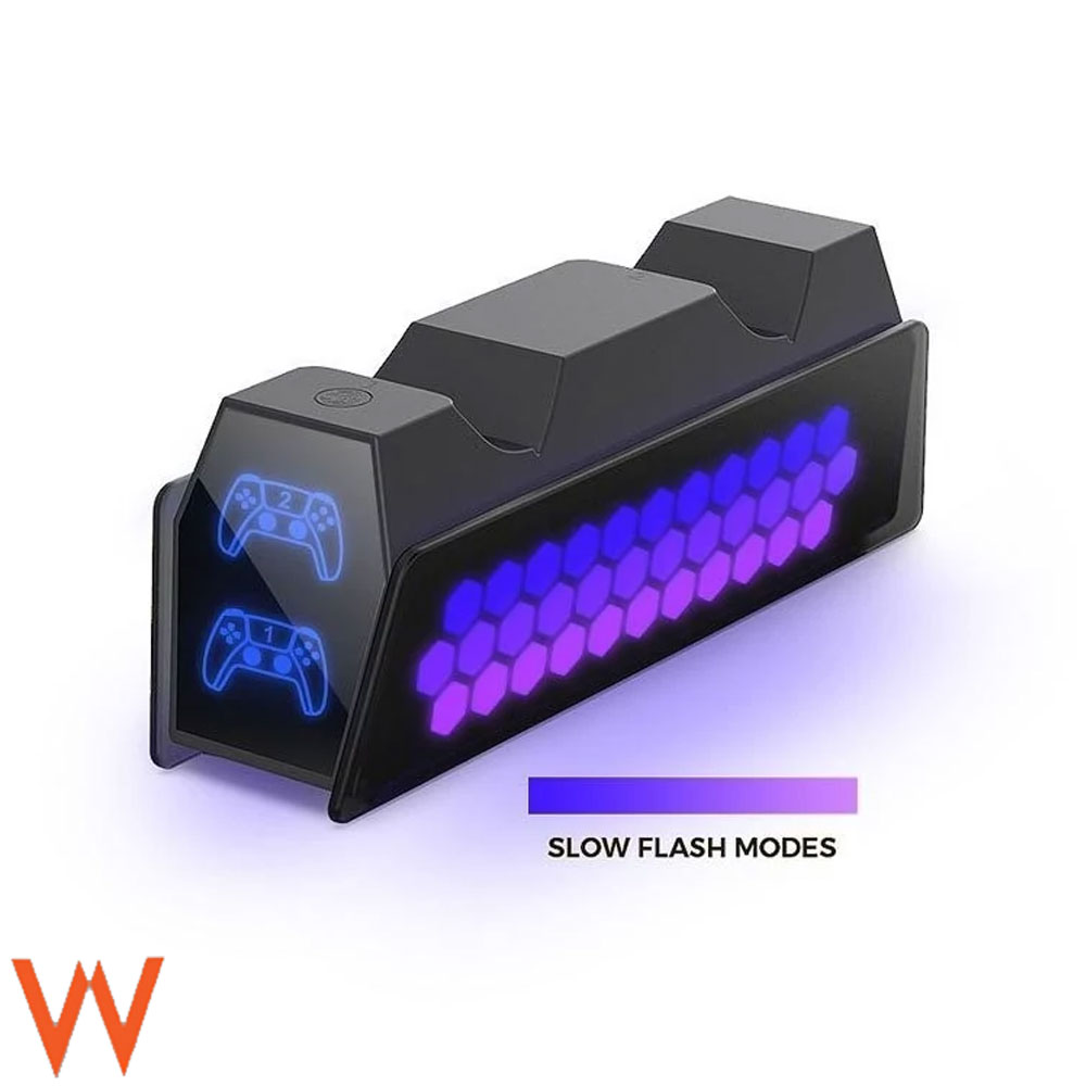 پایه شارژر و استند دو دسته پلی استیشن 5 / PS5 برند دابی RGB دار بسیار زیبا و باکیفیت مناسب انواع ps5