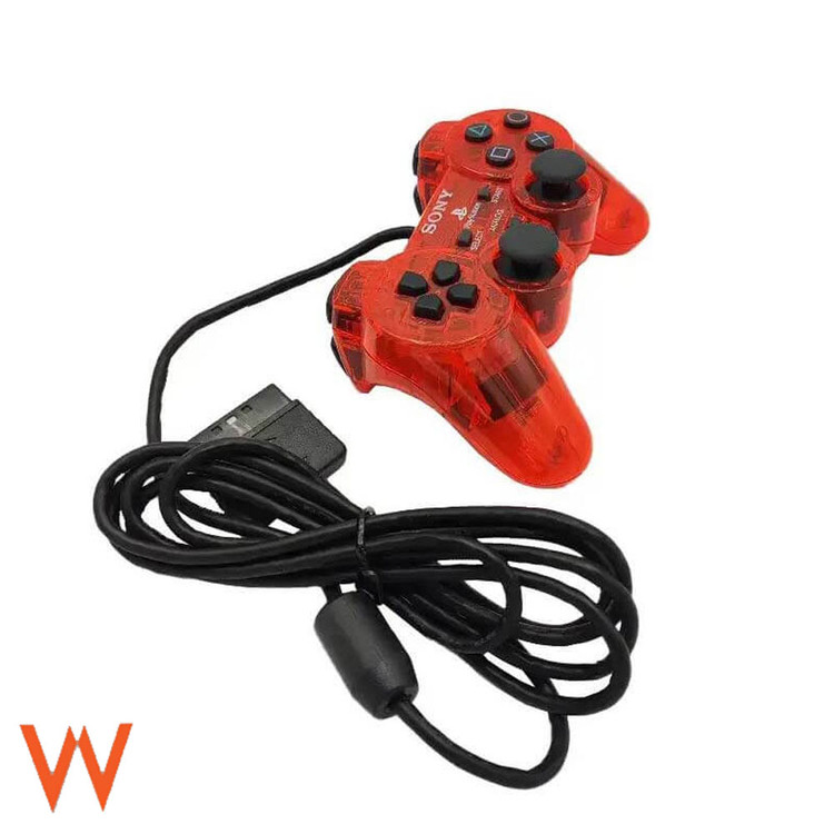 دسته پلی استیشن 2 / PS2 مدل Dualshock 2 سیم ابریشمی بدنه شفاف (کریستالی)