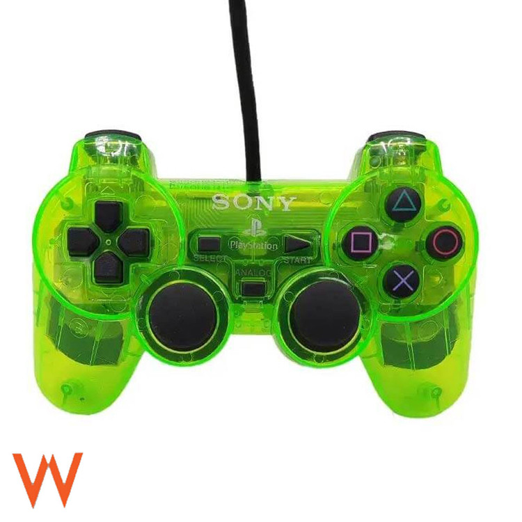 دسته پلی استیشن 2 / PS2 مدل Dualshock 2 سیم ابریشمی بدنه شفاف (کریستالی)