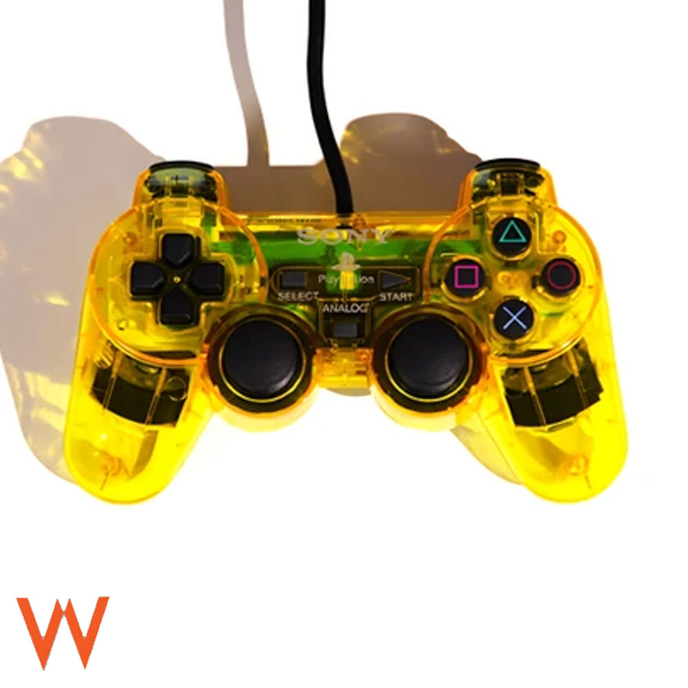 دسته پلی استیشن 2 / PS2 مدل Dualshock 2 سیم ابریشمی بدنه شفاف (کریستالی)