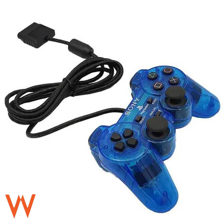 دسته پلی استیشن 2 / PS2 مدل Dualshock 2 سیم ابریشمی بدنه شفاف (کریستالی)