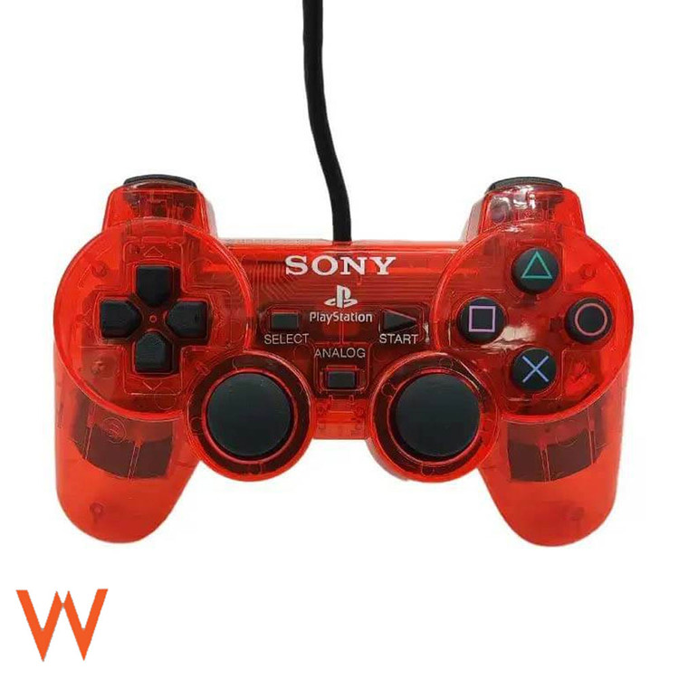 دسته پلی استیشن 2 / PS2 مدل Dualshock 2 سیم ابریشمی بدنه شفاف (کریستالی)