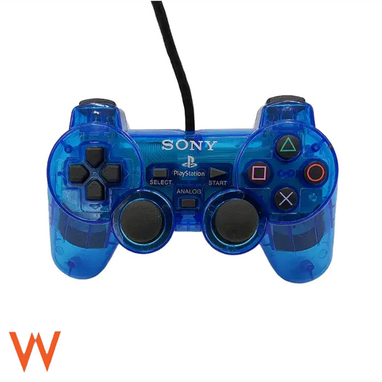 دسته پلی استیشن 2 / PS2 مدل Dualshock 2 سیم ابریشمی بدنه شفاف (کریستالی)