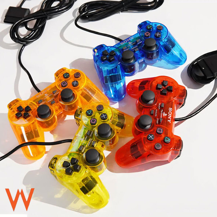 دسته پلی استیشن 2 / PS2 مدل Dualshock 2 سیم ابریشمی بدنه شفاف (کریستالی)