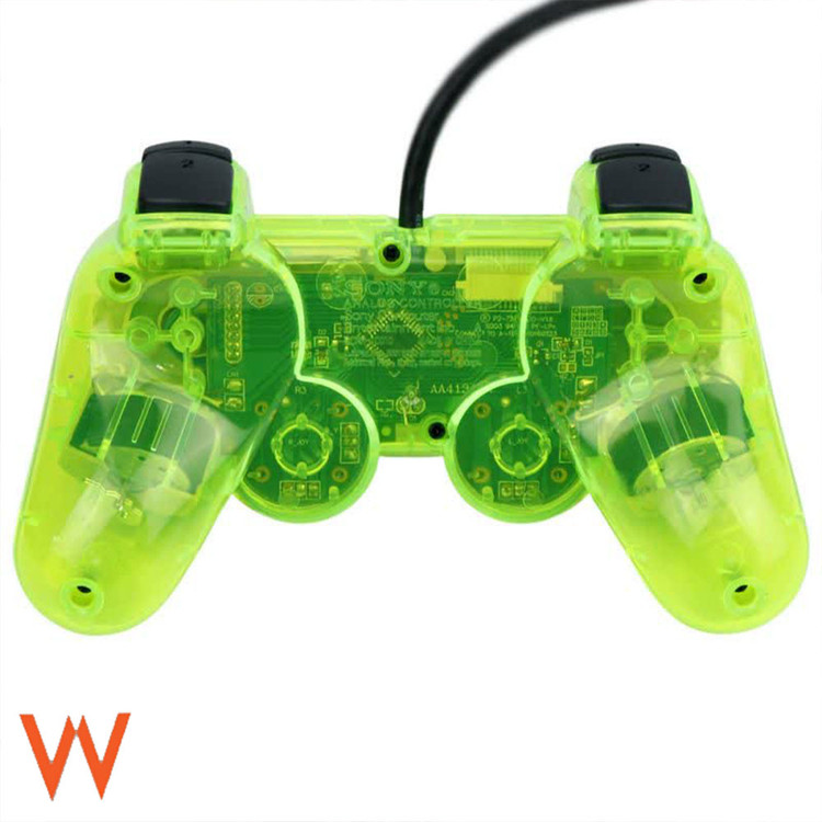 دسته پلی استیشن 2 / PS2 مدل Dualshock 2 سیم ابریشمی بدنه شفاف (کریستالی)