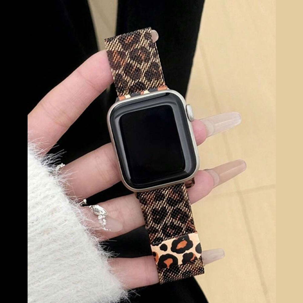 بند استیل زنانه اپل واچ طرح پلنگی مناسب اپل واچ سری 10/11 ده و یازده سایز 42 میلی متری Apple Watch Seri 10/11 42mm
