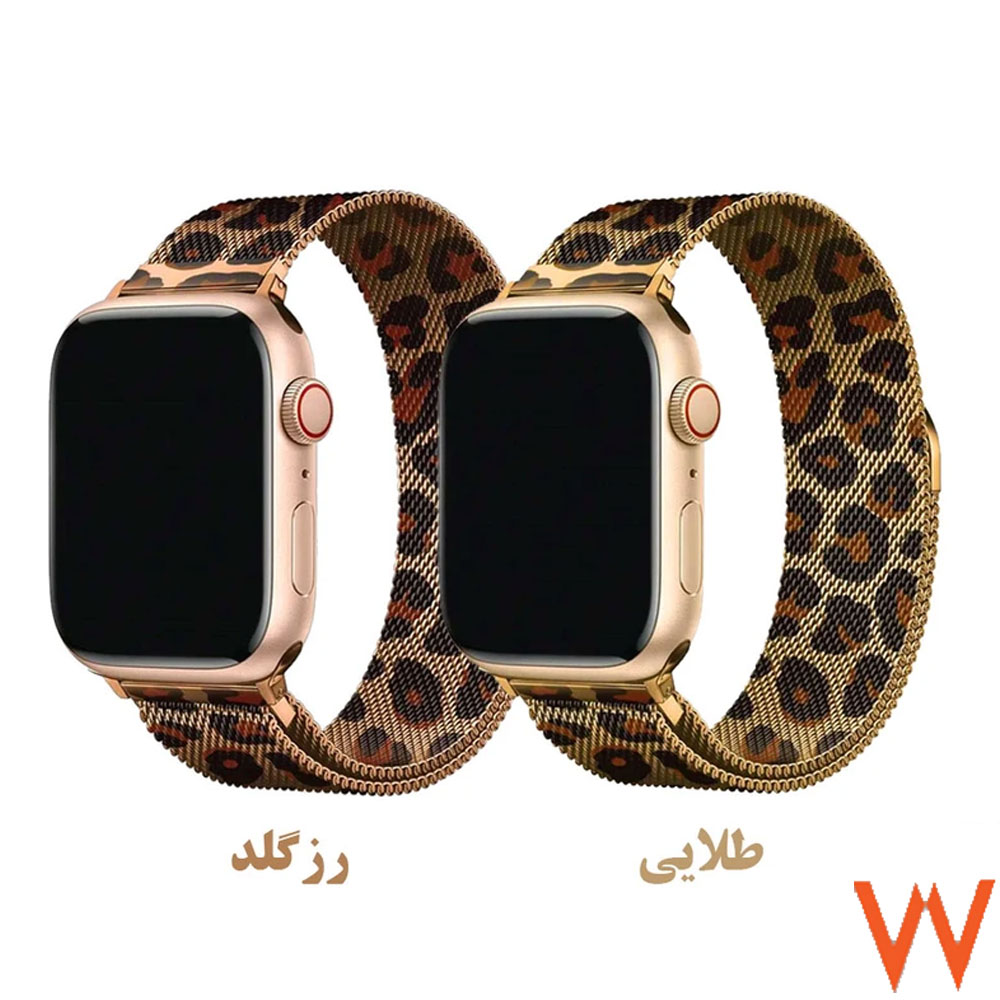 بند استیل زنانه اپل واچ طرح پلنگی مناسب اپل واچ سری 10/11 ده و یازده سایز 46 میلی متری Apple Watch Seri 10/11 46mm