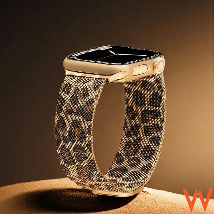 بند استیل زنانه اپل واچ طرح پلنگی مناسب اپل واچ سری Apple Watch Seri/1/2/3/4/5/6/7/8/9 سایز 45 میلی متری