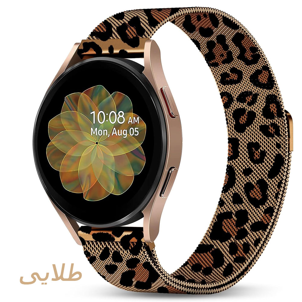 بند استیل زنانه اپل واچ طرح پلنگی مناسب ساعت شیائومی امیزفیت Amazfit GTR 2 / GTR 2 Pro